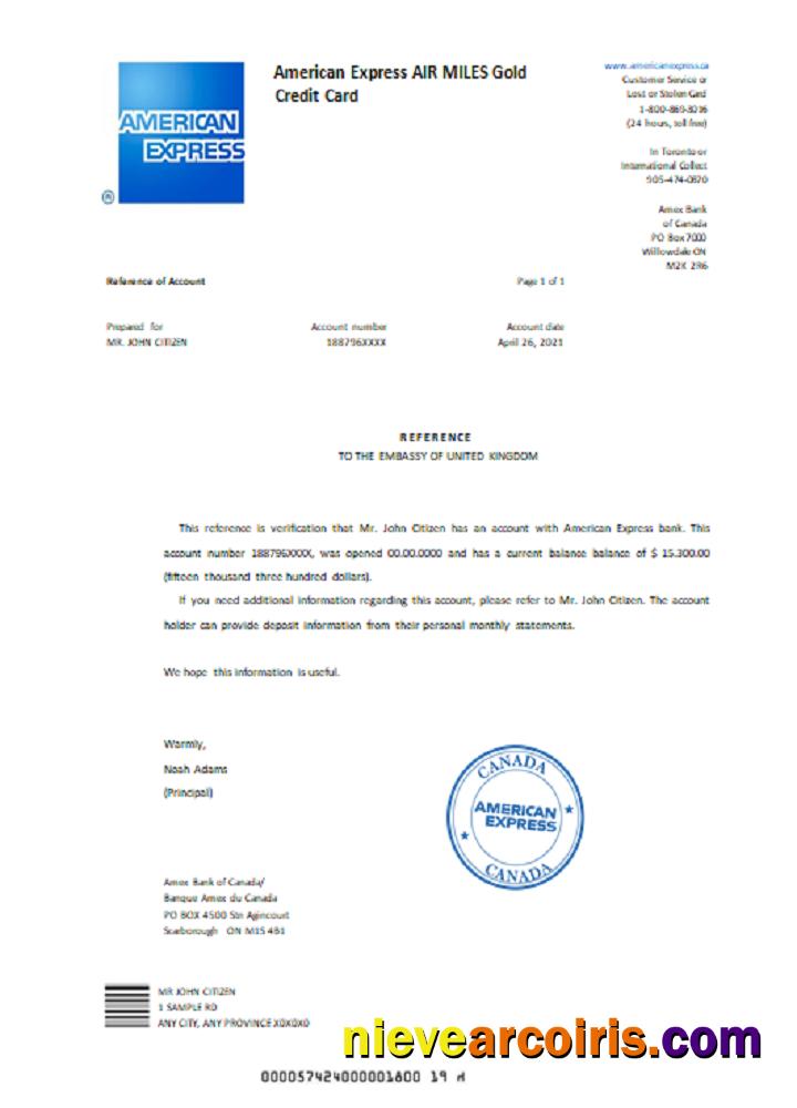 Canada American Express Air Miles Gold Credit Card reference